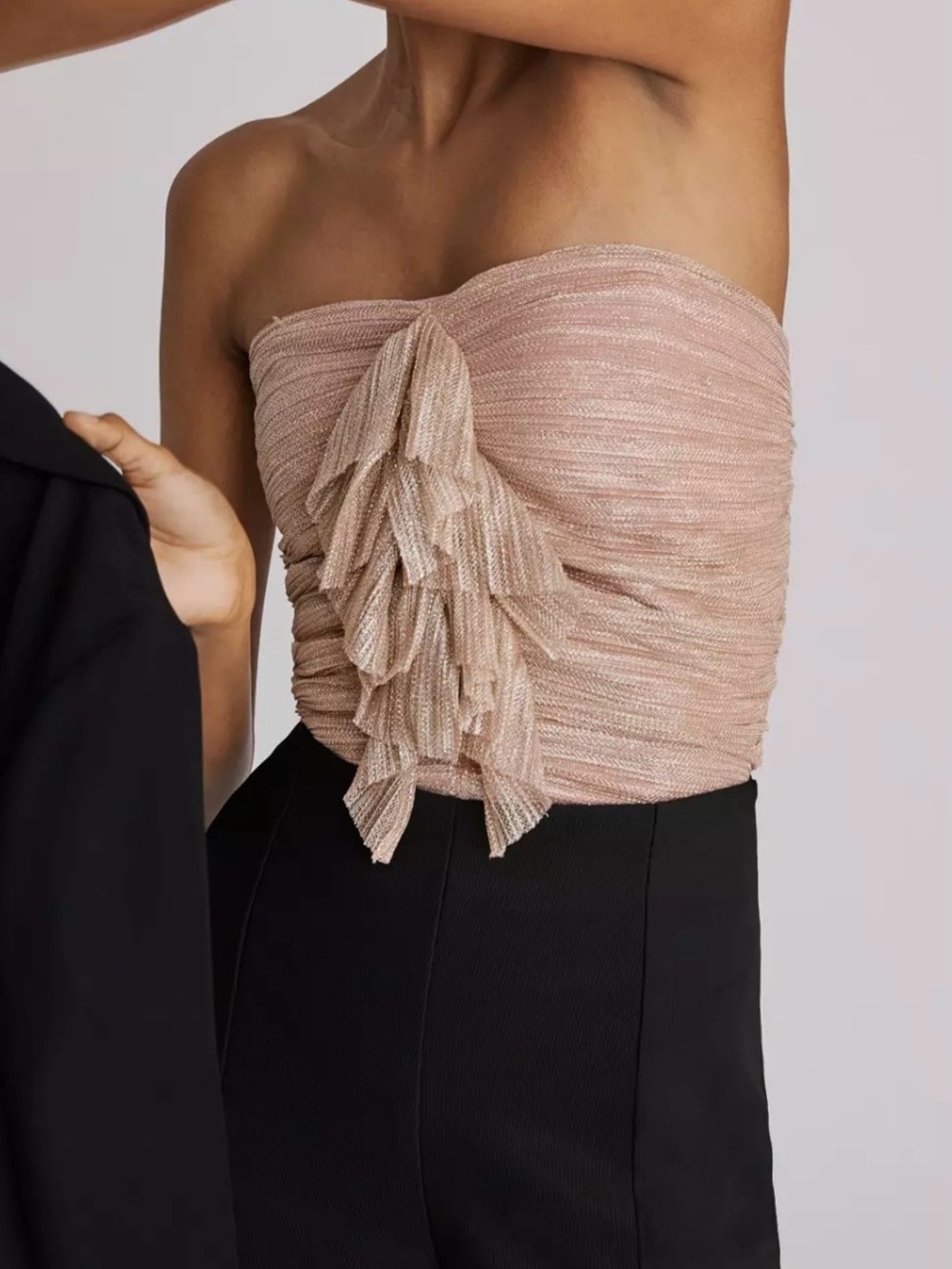ANTHROPOLOGIE Maeve Ruffled Metallic Tube Top Pink Rose Women XS Sexy Club Wear
